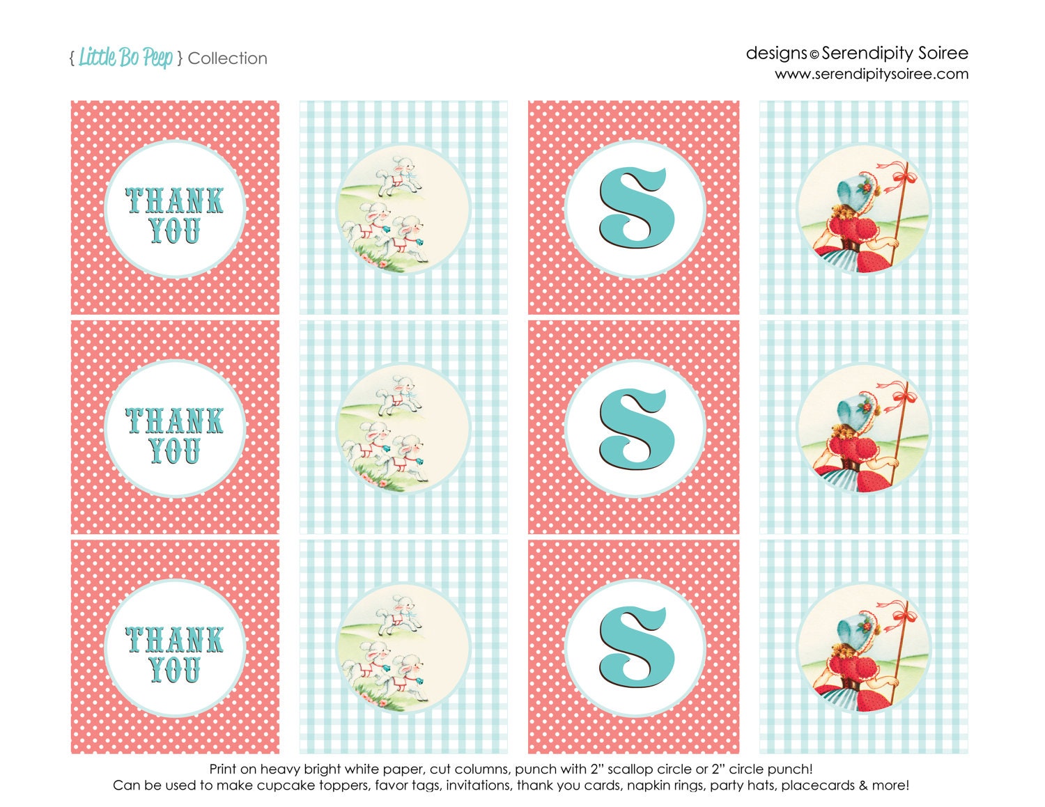 Little Bo Peep - Custom Printable Party Circles - Nursery Rhyme - Mother Goose Il_570xn
