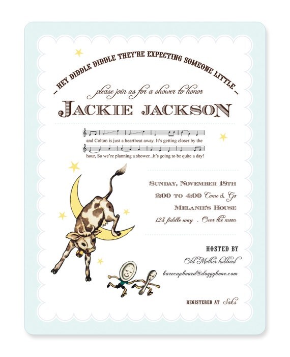 Hey Diddle Diddle- Custom Printable Invitation - Nursery Rhyme - Mother Goose, Cow jumped over the moon Il_570xn