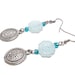 Blue Glass Flower and Pewter Oval Medallion Earrings - Silver Gray with Dark and Light Blue - Vintage Inspired Earrings - Feminine Jewelry