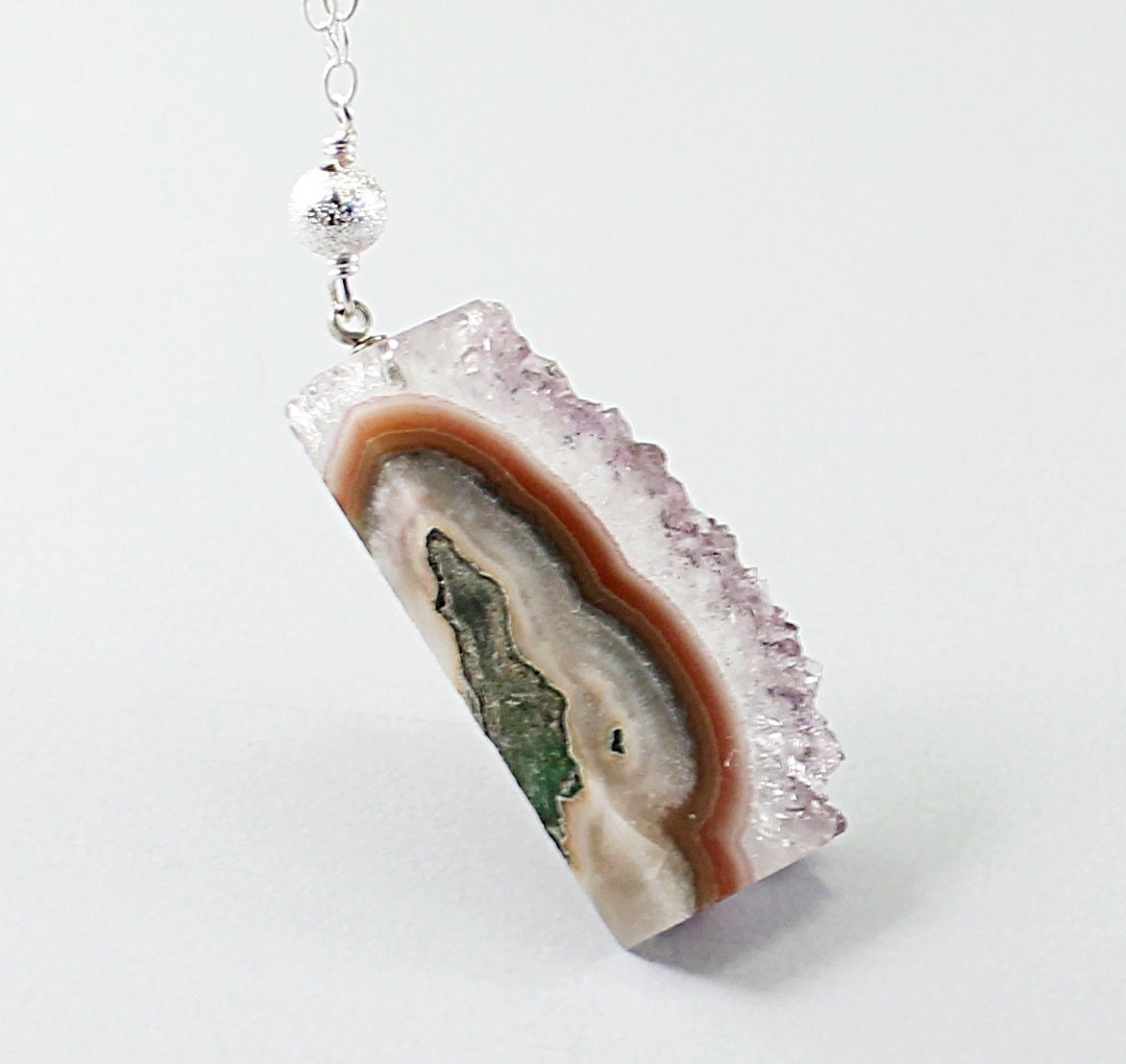 Purple necklace: amethyst druzy necklace, amethyst necklace, crystal drusy pendant sterling silver slice handmade jewelry