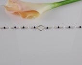 Sterling silver clover sapphire and pearl bracelet