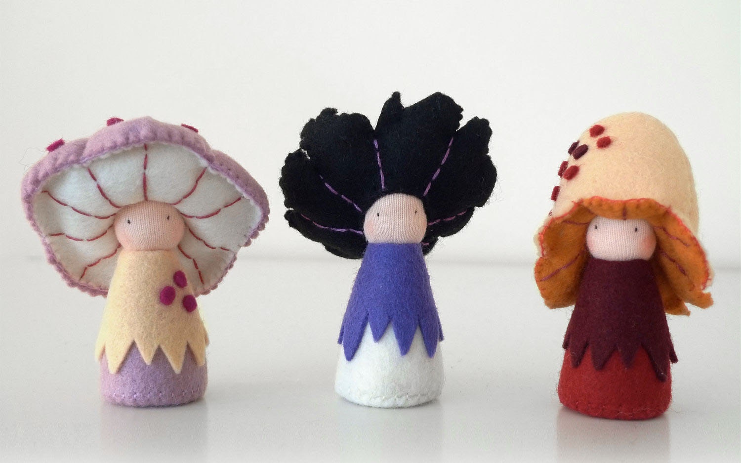 Natural Mushroom Felt Dolls / Rosepe, Lupa and Nedu