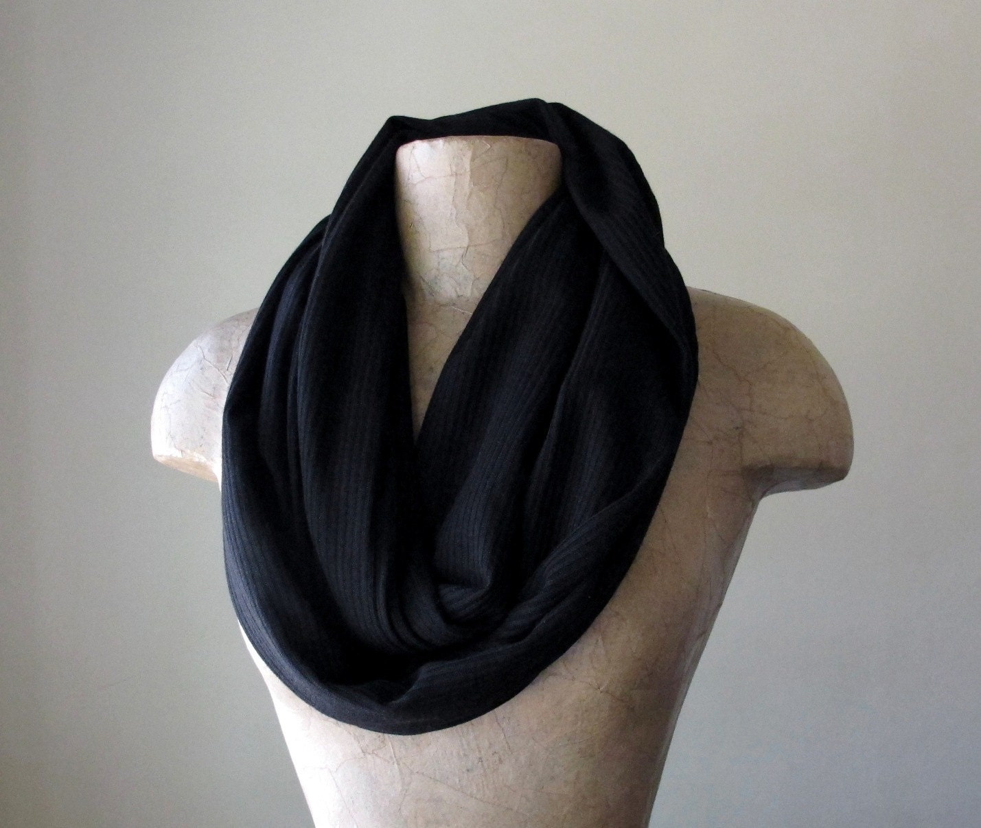 Black Sweater Scarf - Ribbed Knit Infinity Scarf - Jet Black Circle Scarf - Loop Scarf, Eternity Scarf, Winter Scarf