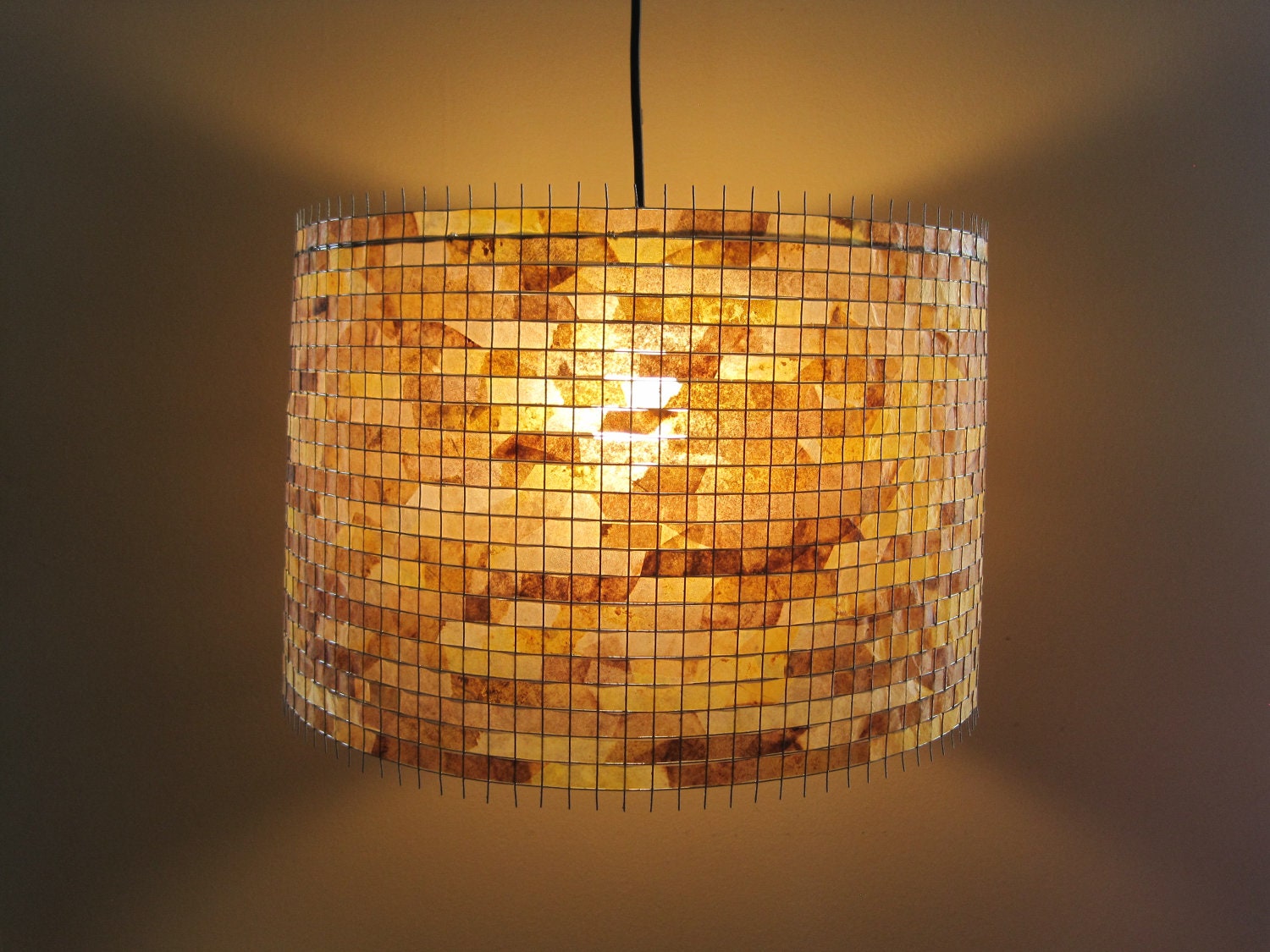 COFFE FILTER ART - Chandelier Lighting Hanging Pendant Fixture Unique Rustic Hanging Light Drum Shade