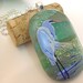 Fused Dichroic Glass Necklace Pendant White Crane in Green Gold Blue  Statement Jewelry  033