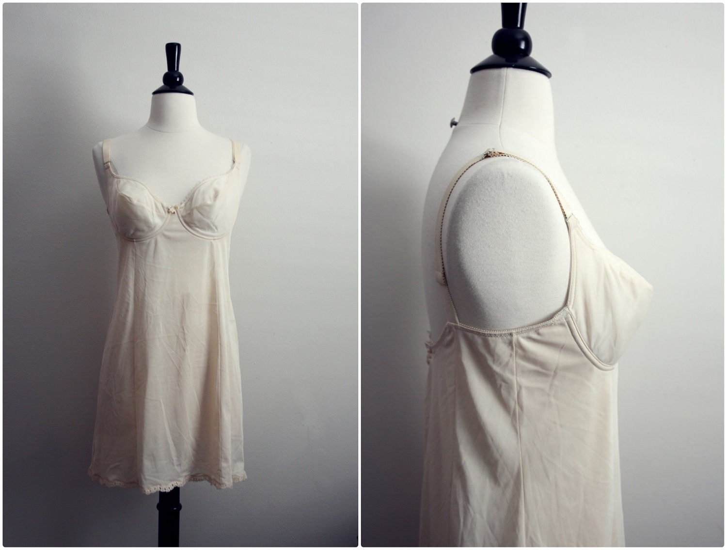 50s Vanity Fair Nude Bullet Bra Slip Dress. Size Small, 34C