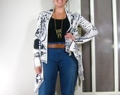 SEKHMET BLANKET CARDIGAN - organic cotton knit, black and white, oversized, boxy, long sleeve, jacket, top, tribal, feather, moon, ra, sun