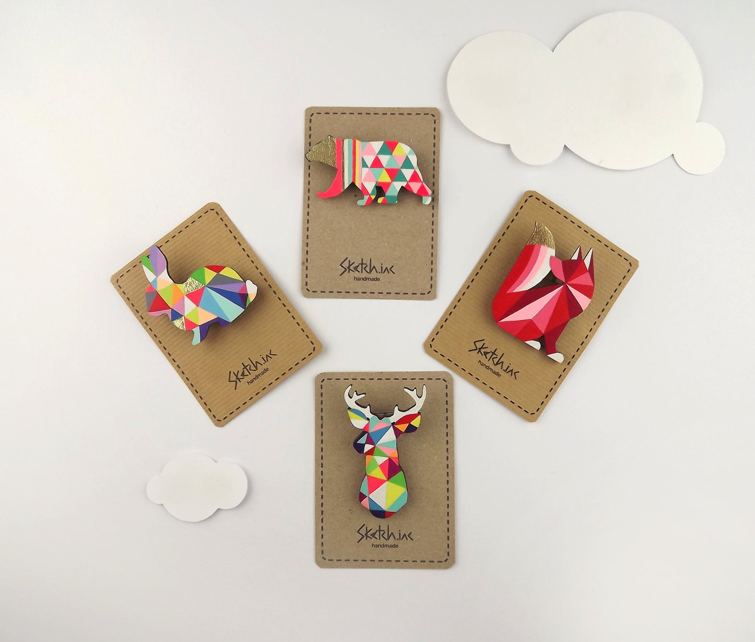 Geometric Deer Brooch Neon 'Stag Head'