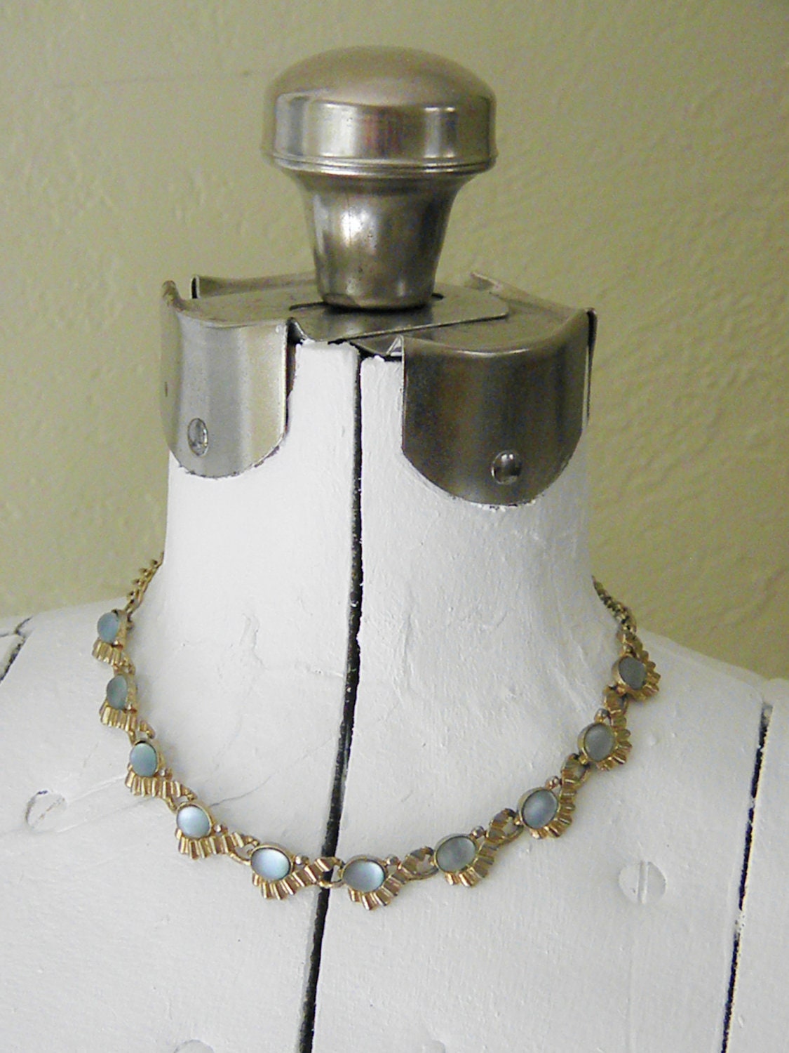 Vintage Blue Glass Moonstone Choker Necklace