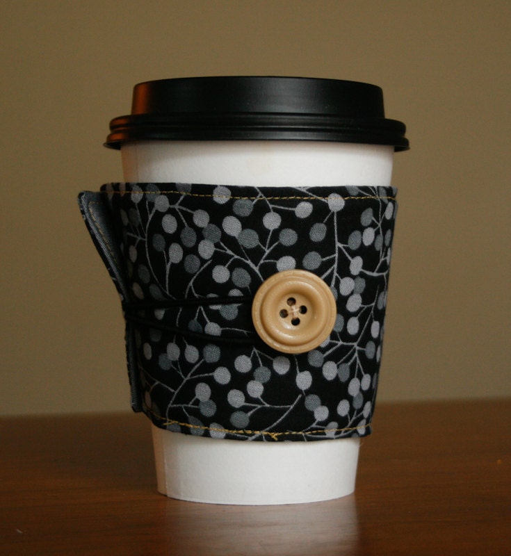 reusable coffee cozy sleeve- black & tan