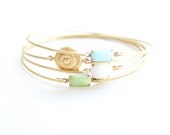 Sea Spray Bangle Set, Stackable Bracelet Set, Gem Stone Bangles, Stones in Settings Bracelet, Bezel Bangle