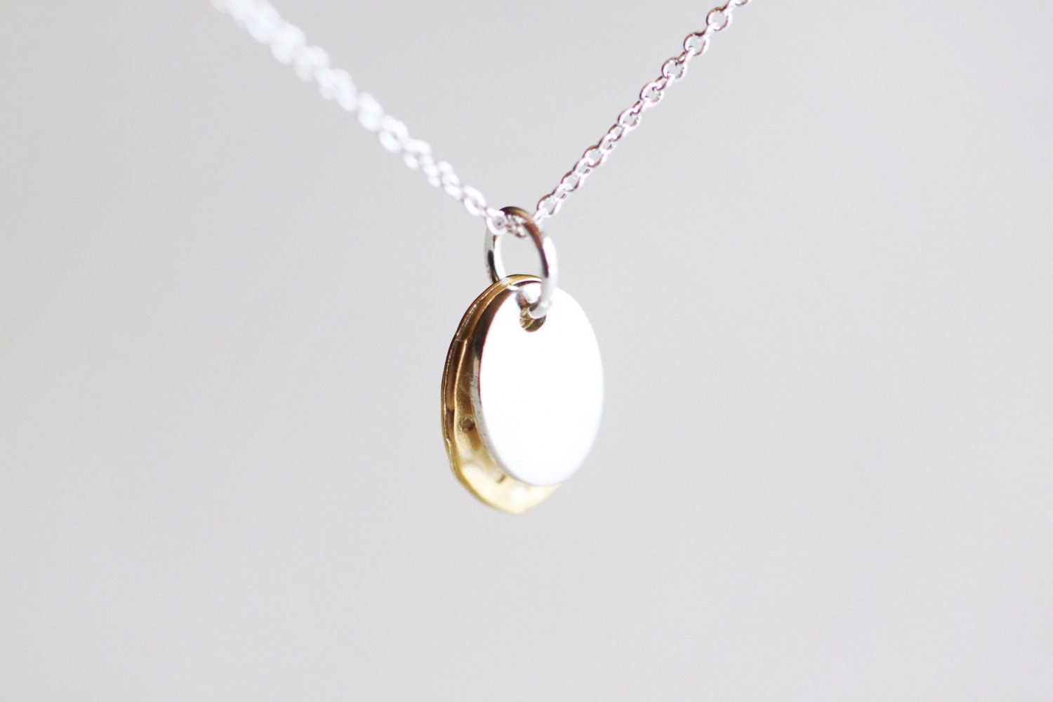 Simple Everyday Necklace - mixed sterling silver and gold coin, sun and moon jewelry, opposites attract