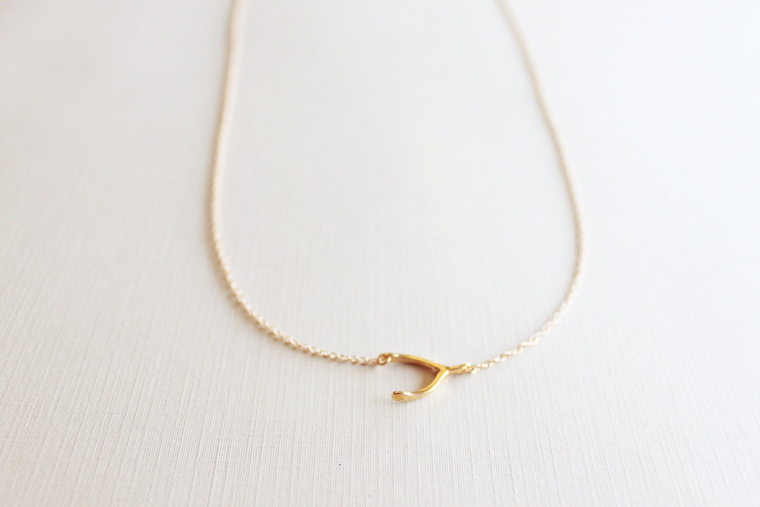 Sideways Gold Wishbone Necklace - horizontal wish bone 14k gold filled necklace by petitor etsy