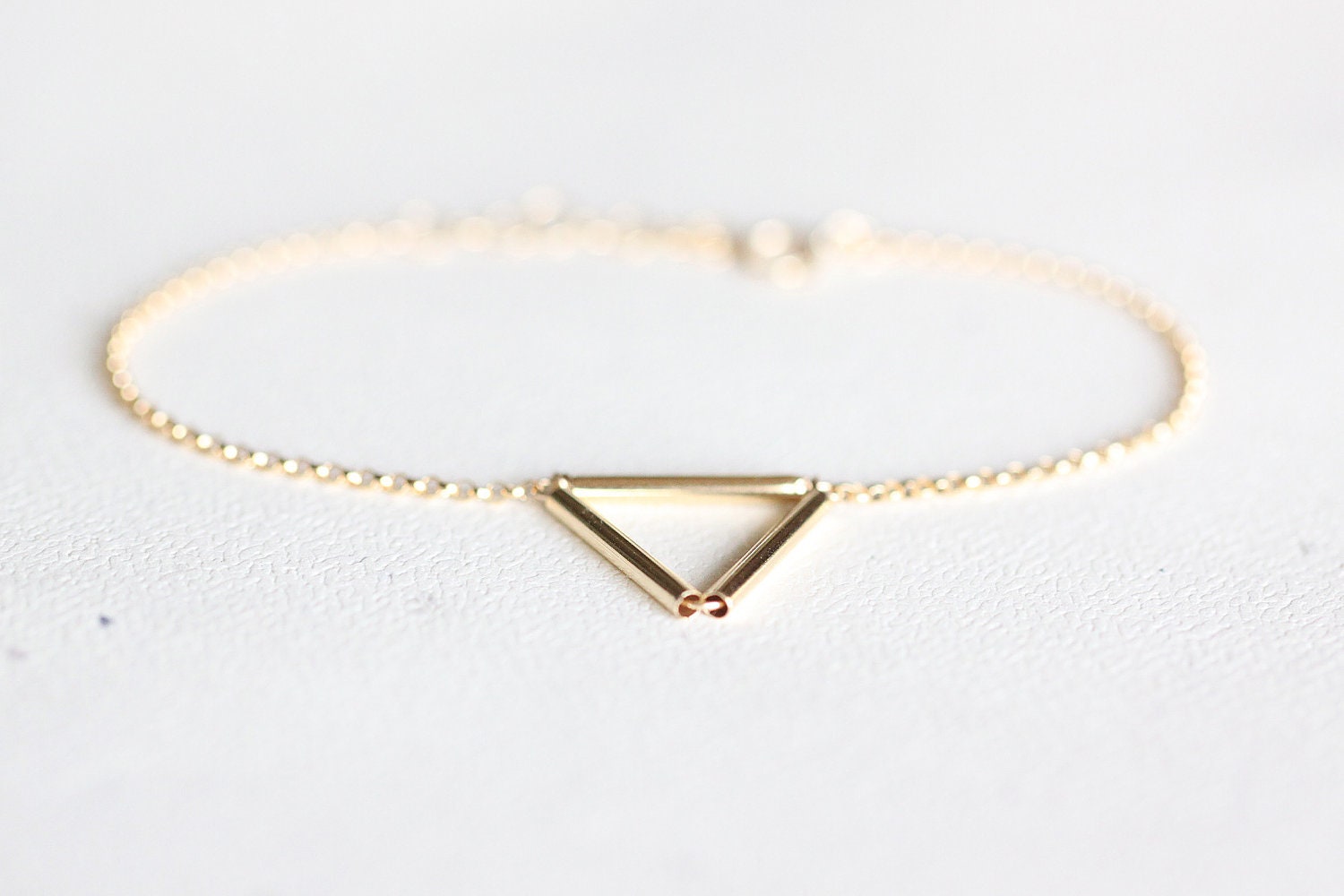 Triangle Bracelet - 14k gold filled small triangle isosceles bracelet, modern minimalist jewelry