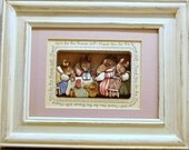 Adorable Vintage Handmade Three Dimensional Lady Mice at a Party Art Wall Hanging Shabby Chic Chippy Frame