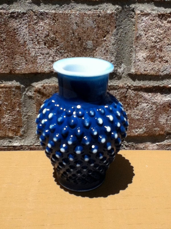 SALE Hob nail Milk Glass vase small upcycled navy distressed home decor modern home decor