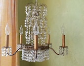 Chandelier, Crystal and Brass Art Nouveau