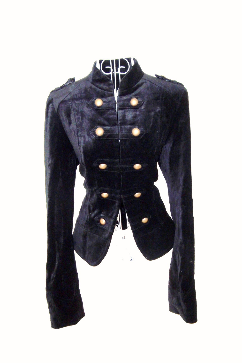 Vintage velvet Gothic Military jacket Steampunk Victoriana Burlesque black jacket coat 10 8
