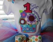 Customized 1st Birthday Cupcake Outfit -Includes Onesie/Shirt, Tutu and Hair Bow