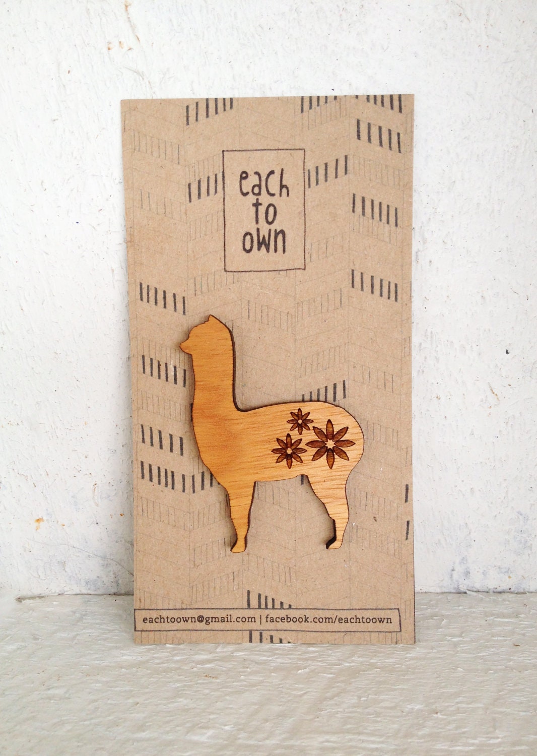 Summer Love Alpaca Brooch - Raw Wood Laser Cut - Tasmanian Blackwood