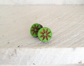 Hand Painted Starburst  Wooden Studs in Forest Green - Laser Cut Wood