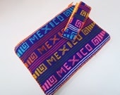 Wristlet Zippered Toiletry Clutch Pencil Case Hand-embroidered Purple Blue Pouch Lined Gadget Bag - School Supplies Mexican Fabric Wallet