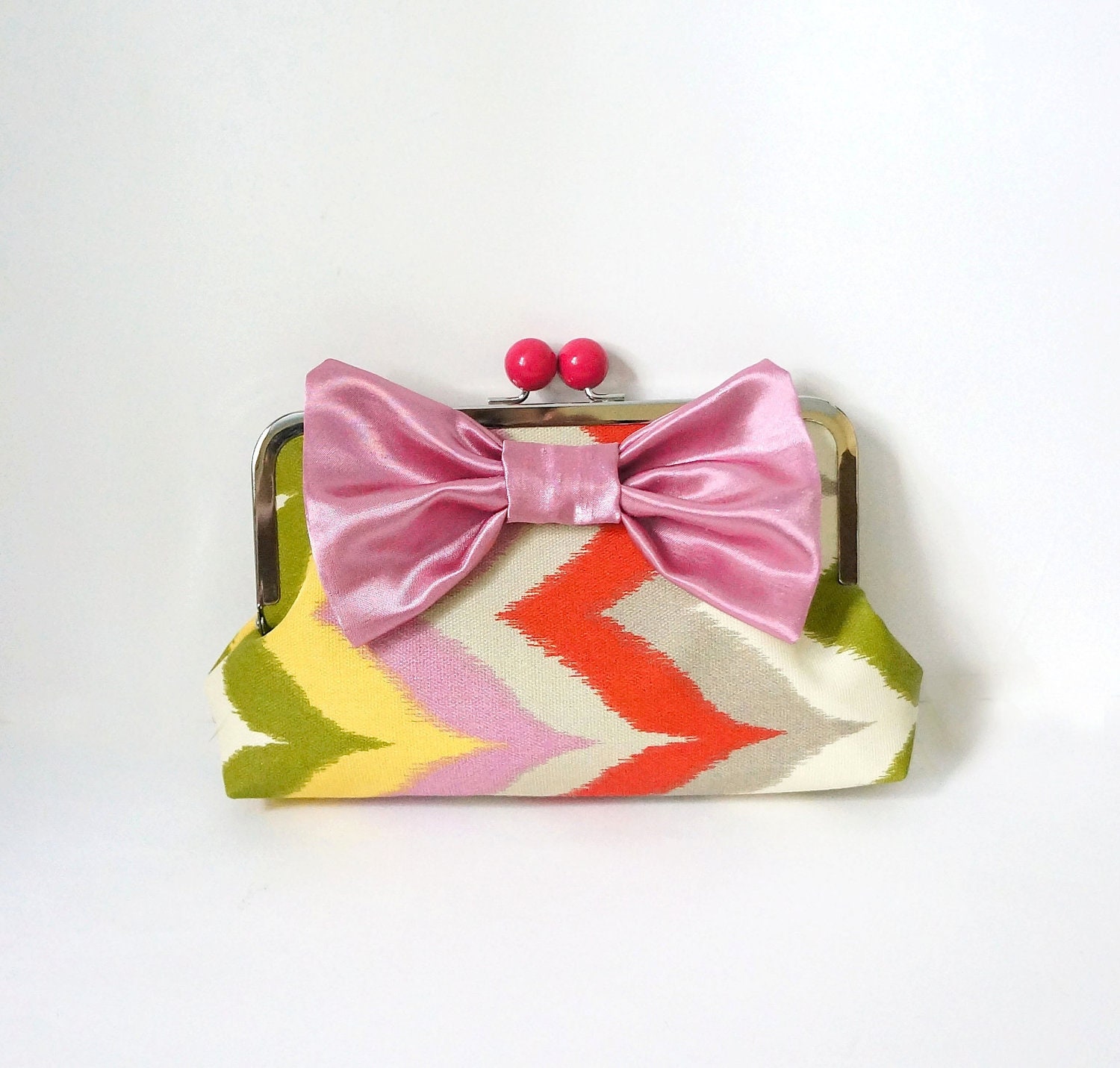 SALE- Colorful Zigzag Clutch Purse with Big Bow