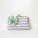 Gray Chevron Clutch Purse with Mint Green Flower Adornment