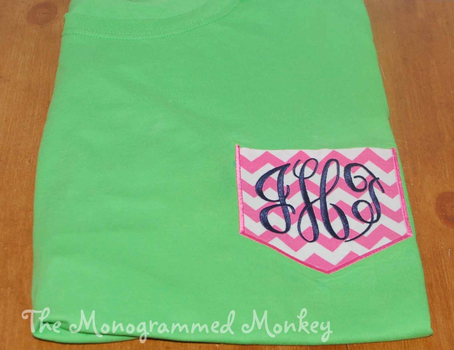 Personalized Monogrammed Chevron Fabric Pocket T-Shirt Tee Shirt Tee Short Sleeve Custom Boutique
