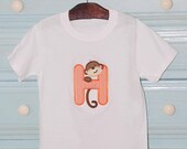 Personalized monogrammed applique Monkey Initial embroidered gingham onesie t shirt tshirt tee boys girls short sleeves