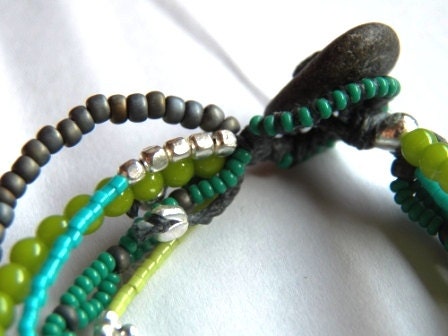 Beaded Bracelet with Beaded Loop Clasp and River Rock Button