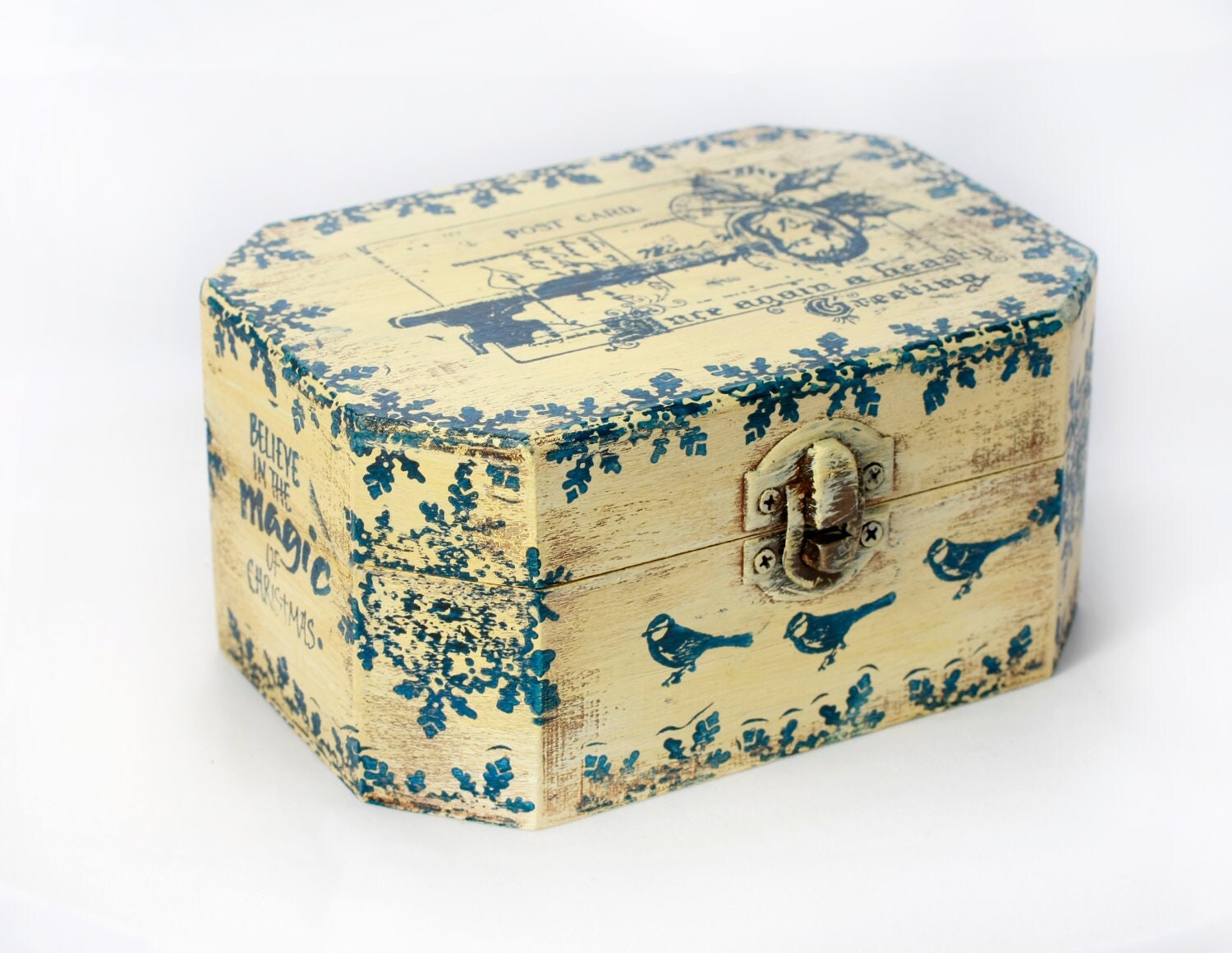 Christmas Wooden Box, Treasury Box , Jewelry box , distressed box , ohtteam