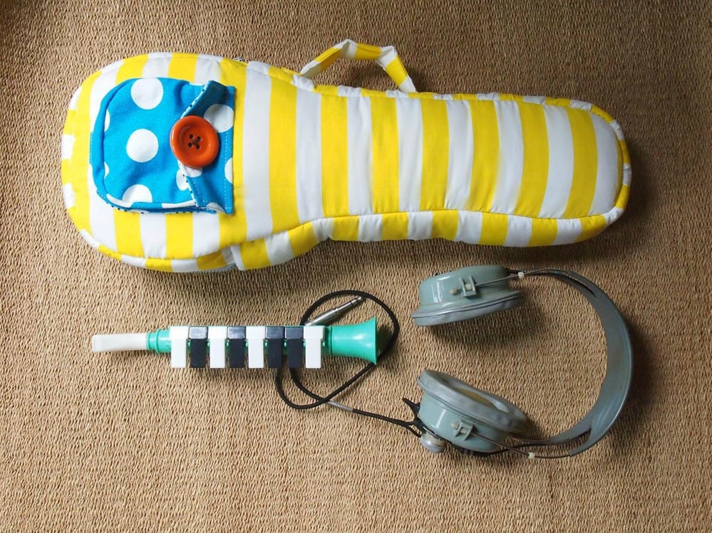 SALE - Ready to ship - Lemonade - White and yellow stripe ukulele bag (Soprano Size)