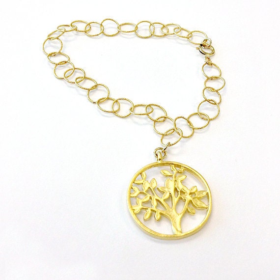Gold Vermeil Bracelet Link Chain Jewelry Tree of Life Charm Jewellery Pendant Handmade Unique Everyday Fashion B-309 310 311