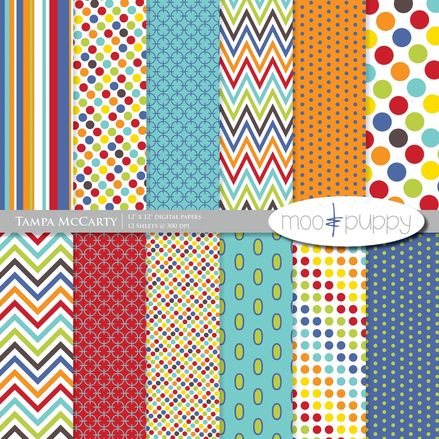 Digital Scrapbook Paper Pack  --  Tampa McCarty -- INSTANT DOWNLOAD