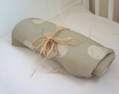 Organic baby Blanket: large cream moon dots on greige Double Sided Organic Cotton and Poly fleece Blanket.