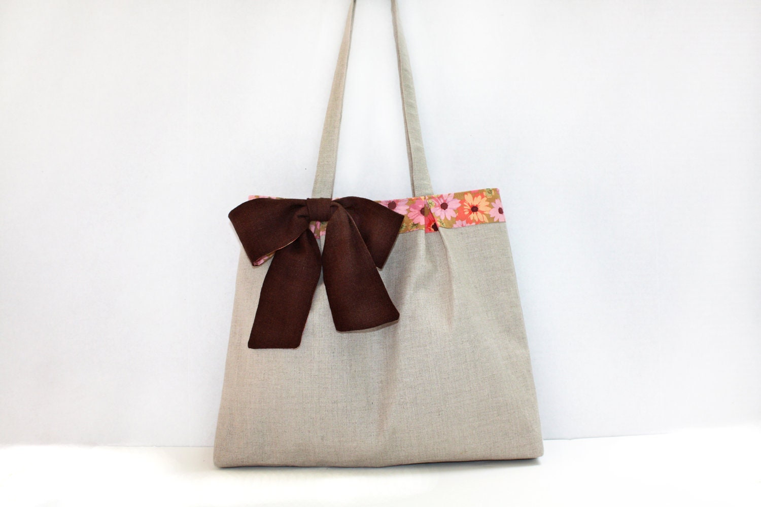 Linen Handbag  Large Bow  Womens Purse