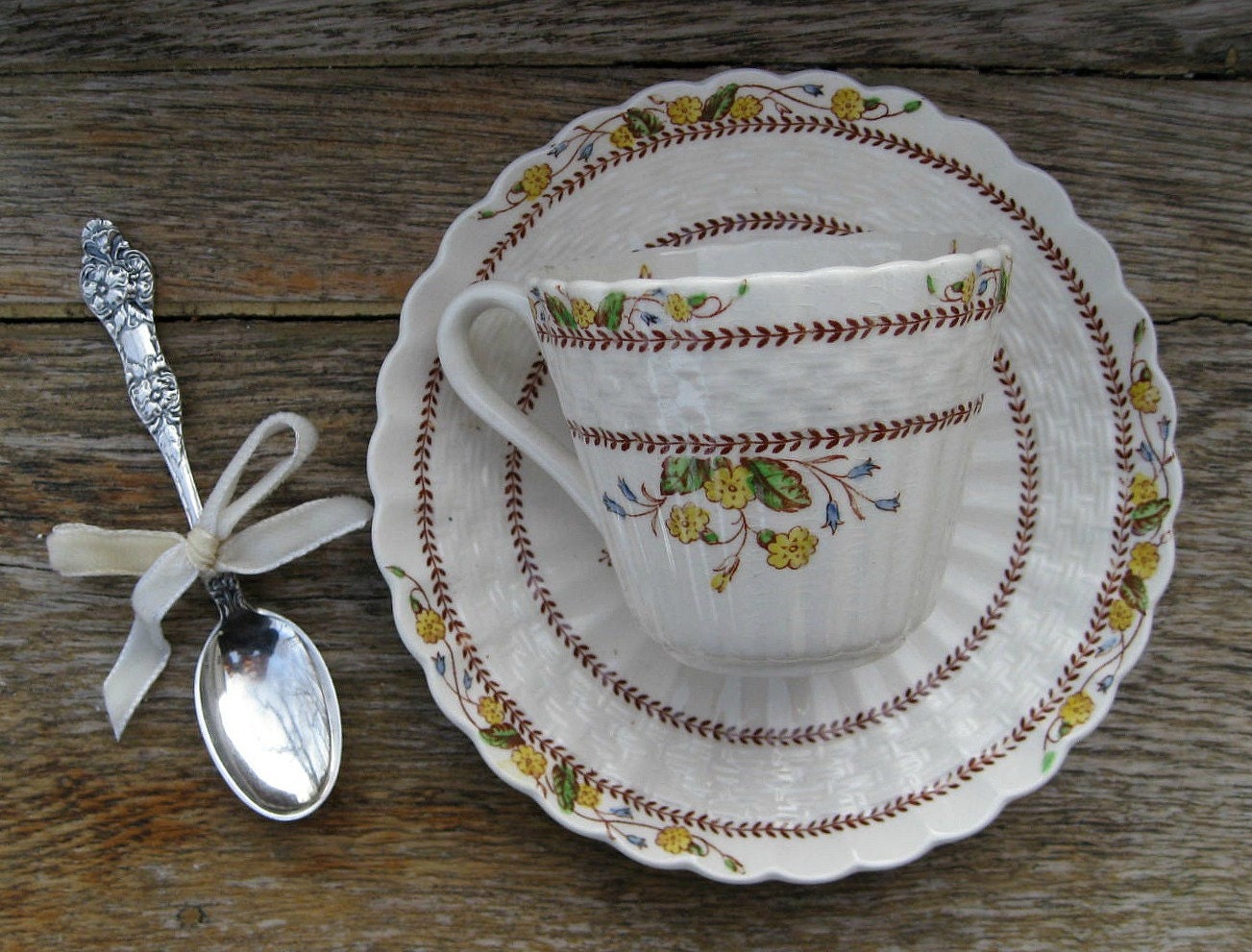 Spode Demitasse Cup and Saucer Set with Silverplate TH Marthinsen Demitasse Spoon - Espresso in Bed