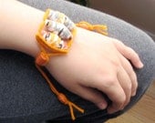 Orange White Gray Brown Handmade Fabric Bracelet, Fiber Bead Cuff, Paper Bead Jewelry