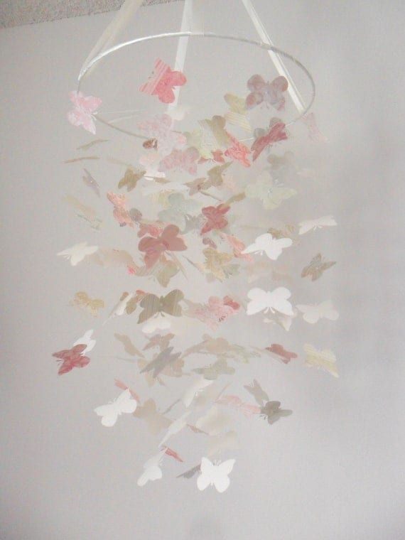 FREE SHIPPING // Shabby Chic Butterfly Mobile // Nursery Decor, Photo Prop, Baby Shower Gift