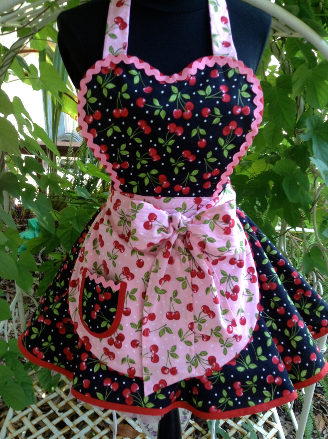 1950s Red and Black Cherry Apron