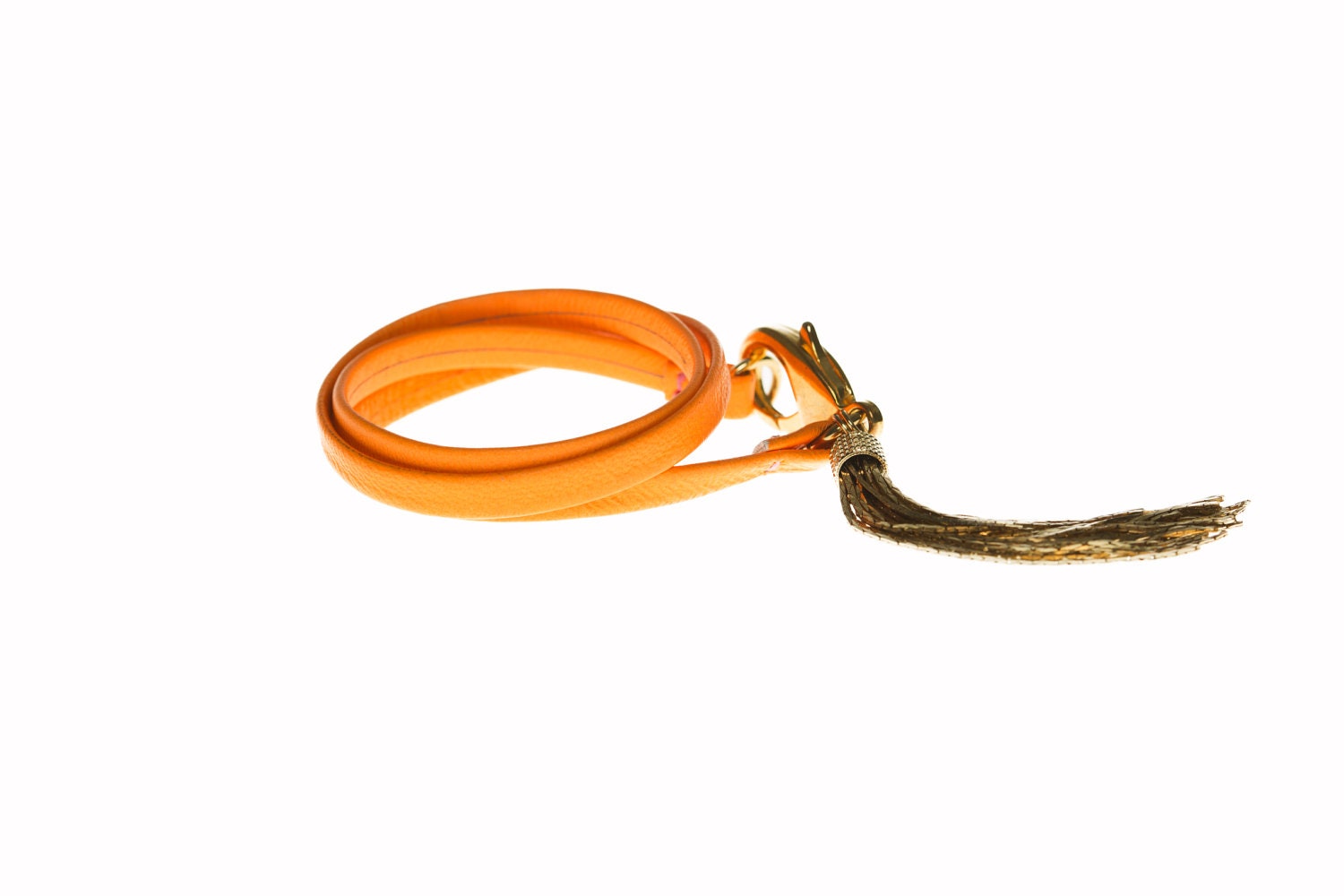 Neon Orange Triple Wrap Bracelet with Art Deco Tassel