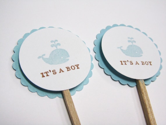 Baby Shower Cupcake Toppers WHALE Nautical by WildBeanlore