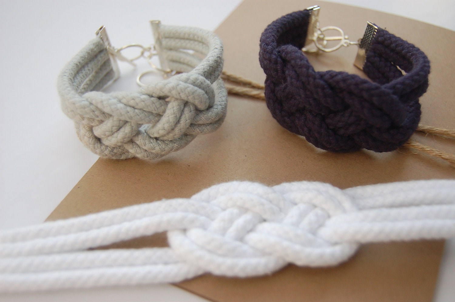 Double Nautical Knot Rope Bracelet in Grey Blue, navy or white