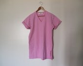 hot pink white thin horizontal stripe tunic v neck long shirt dress tshirt dress XS S candy stripe