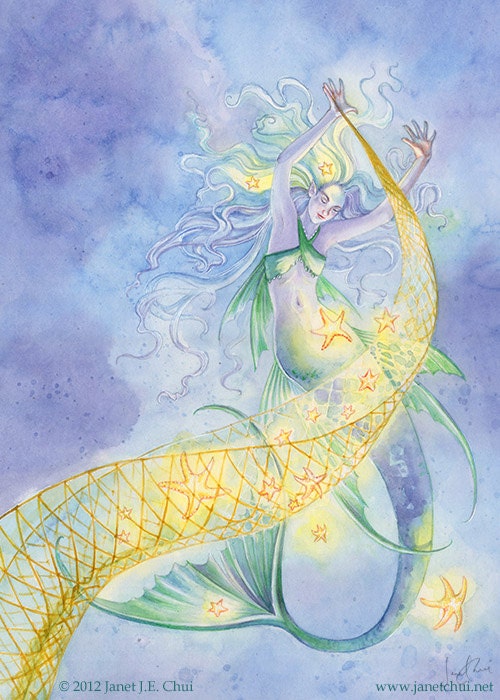 Stardancer: Mermaid Stars Whimsical Fantasy Art Blank Card