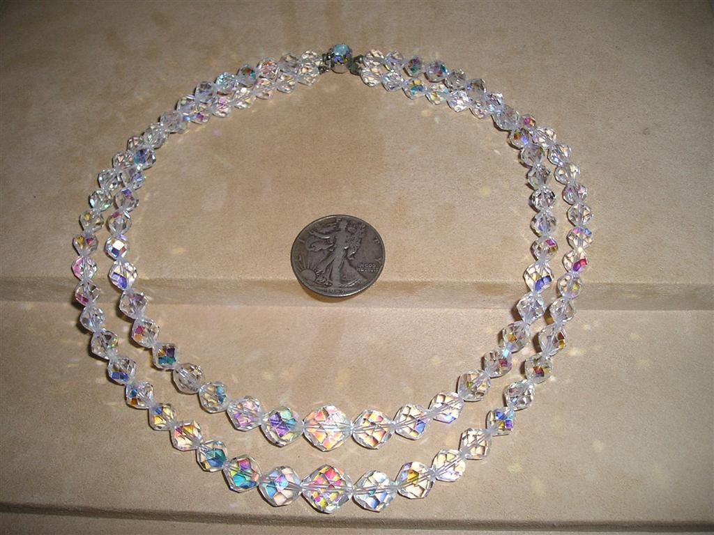 Vintage Crystal Necklace 2 Strand Aurora Borealis By Drjewelsvern 