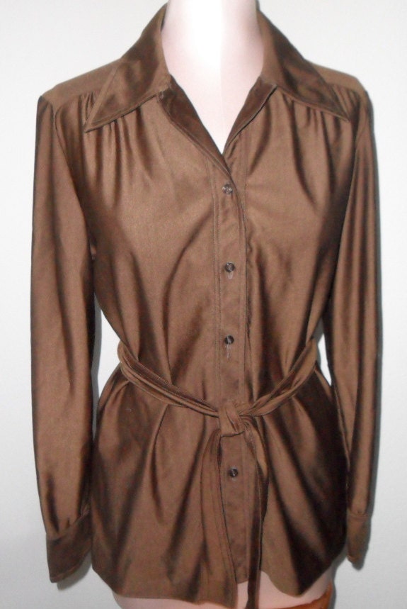 Vintage Blouse Quiana Secretary Tunic by Ship n Shore Chocolate Brown