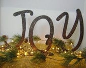 JOY, Metal Word Art, Christmas decoration, metal joy, Holiday decor, 8" metal letter, metal letters, JOY with glitter