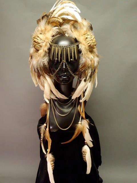 MADE TO ORDER Large Ivory & White Warrior  Headdress
